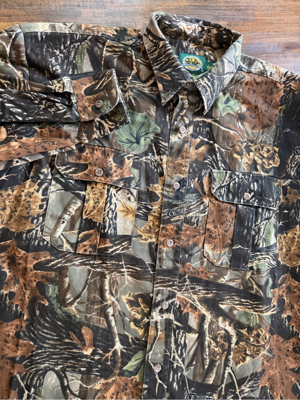 Cabela’s Mens LS Button Up Seclusion 3D Camouflage Hunting Shirt Large Cotton